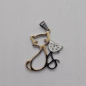 Brilho gold and silver tone rhinestone cats pendant